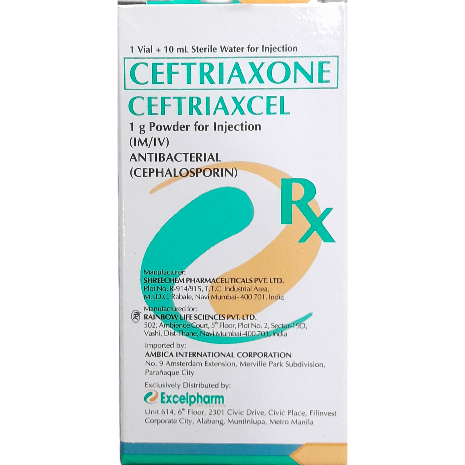 CEFTRIAXCEL Ceftriaxone 1g Powder for IM/IV Injection 10mL 1's + 10mL ...
